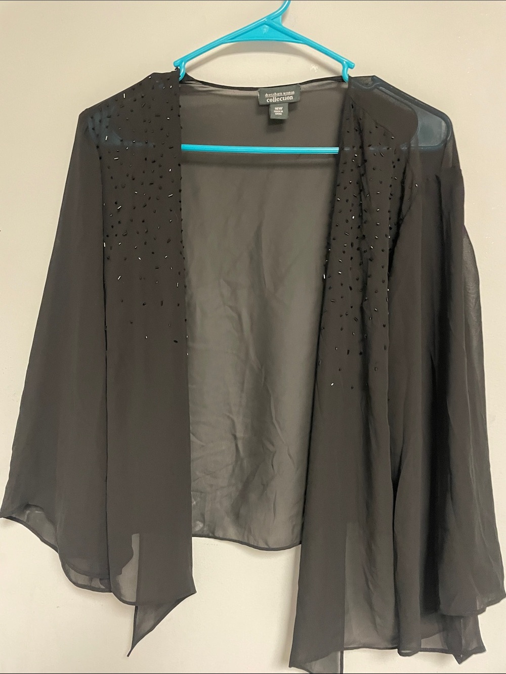 dressbarn black dress with teal hanger accent